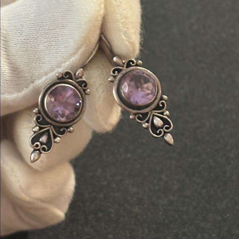 Vintage Antique 925 sterling Amethyst stone earrings